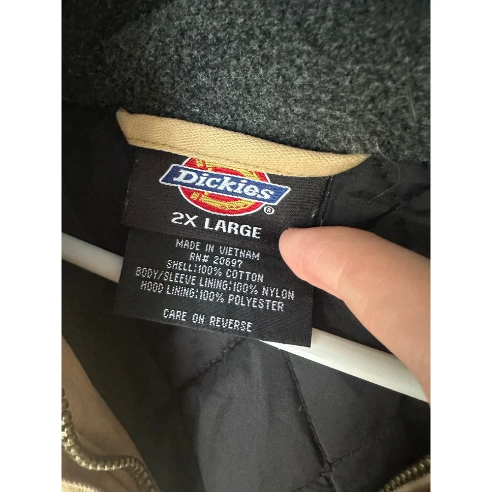 Dickies Mens 2XL Tan Cotton Duck Quilted Lined Hooded Work Jacket RN 20697